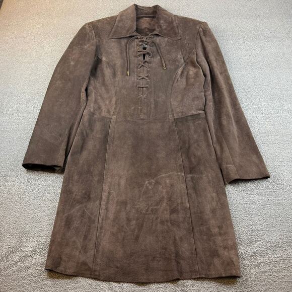 Vintage Vakko Women's Size 10 Brown Suede Lace Up Front Dress - Picture 1 of 8